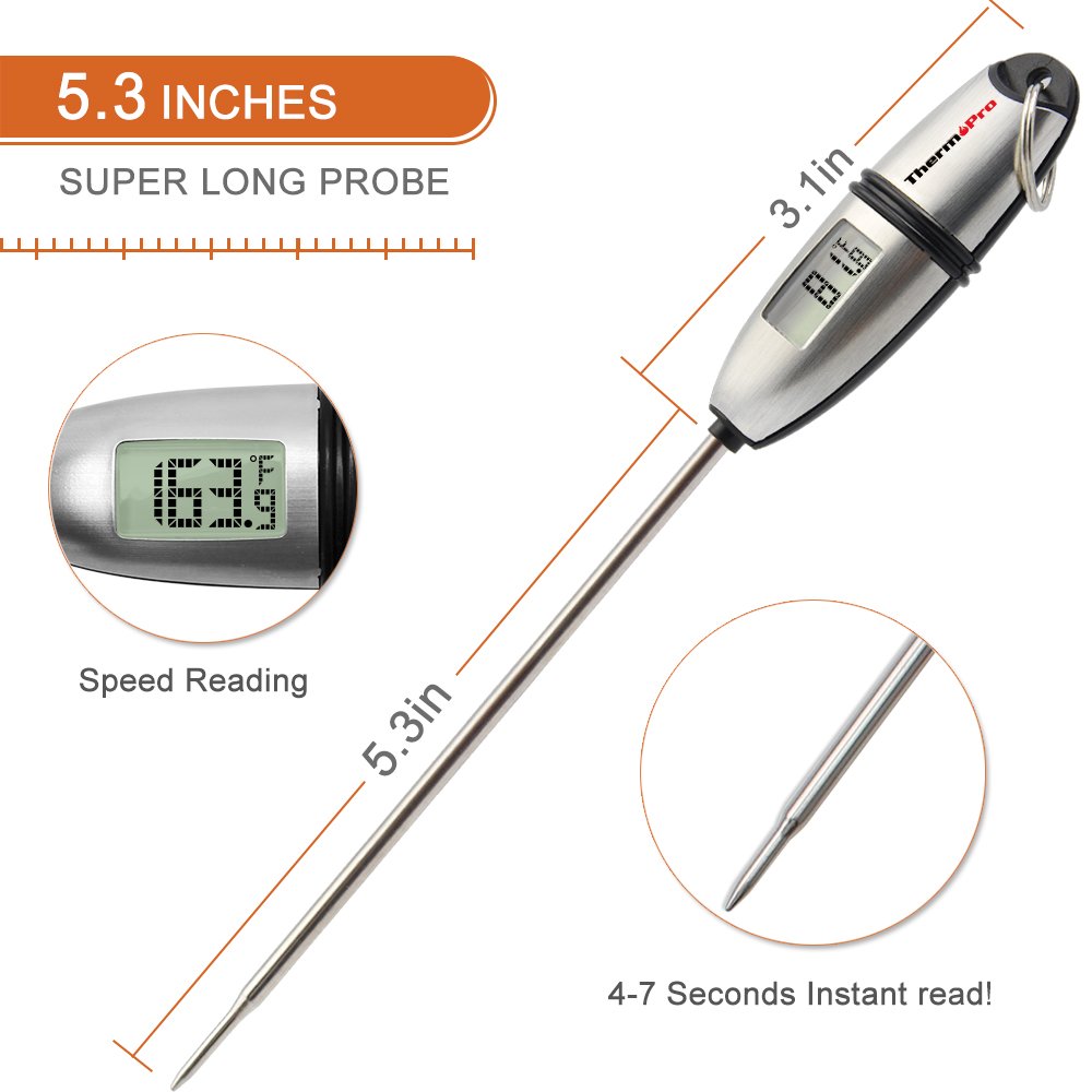Thermopro Tp-02S(2 Pack) Instant Read Meat Thermometer Digital Cooking Food Thermometer With Super Long Probe For Grill Candy Ki